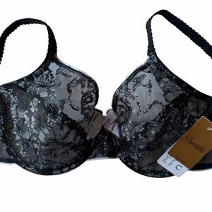 Chantelle bra C23010 black and silver gray sheer lace + mesh underwire 38C NWT